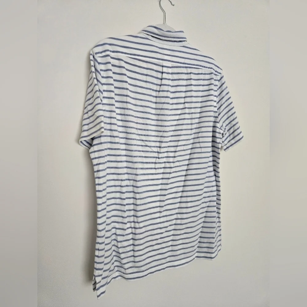 Ralph Lauren Knit Oxford Cotton Blue and White Striped Polo Shirt | Size Large